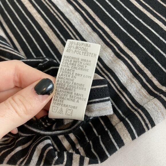 Standard James Perse Women’s Striped Black V Neck Top Size 3 Large Casual Soft - Picture 7 of 11